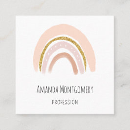 Pastel Rosa & Faux Glitter Boho Rainbow Fyrkantigt Visitkort