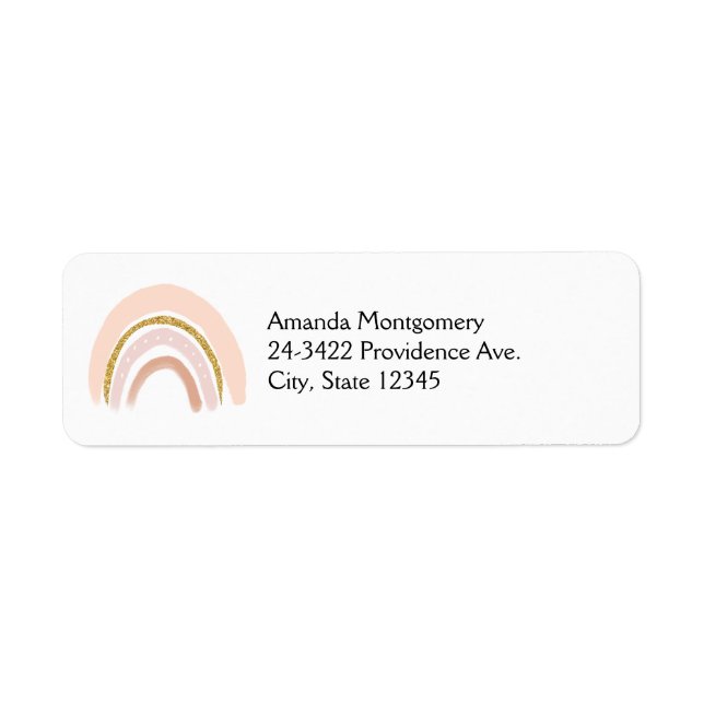 Pastel Rosa & Faux Glitter Boho Rainbow Returadress Etikett (Framsidan)