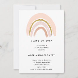 Pastel Rosa & Faux Glitter Boho Rainbow Studenten Inbjudningar