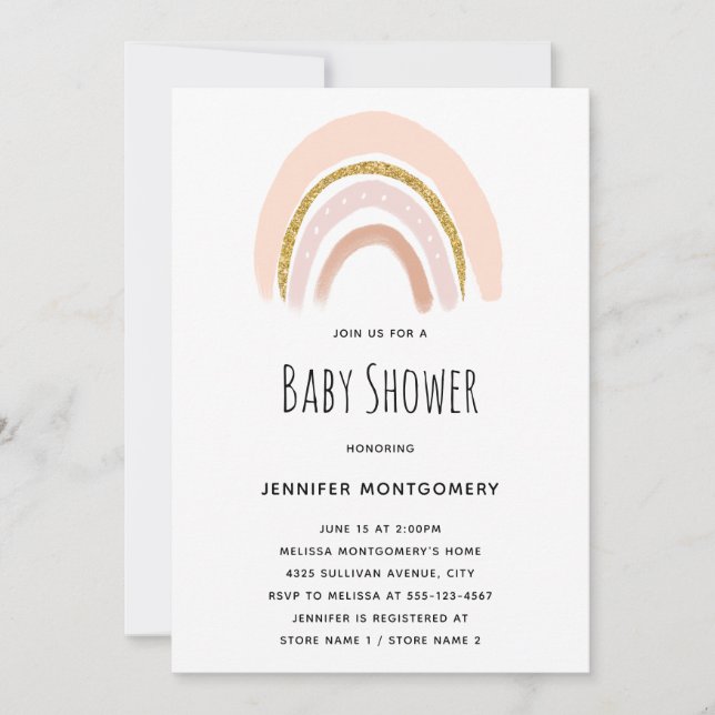 Pastel Rosa & Faux Glitter Rainbow Baby Shower Inbjudningar (Framsida)