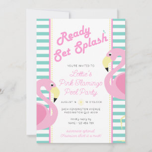 Pastel Rosa Flamingo Bassäng Party födelsedagen Inbjudningar