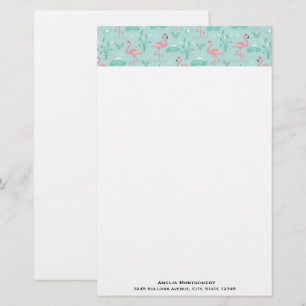 Pastel Rosa Flamingos Grönt Mönster Brevpapper