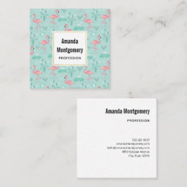 Pastel Rosa Flamingos Grönt Mönster Fyrkantigt Visitkort