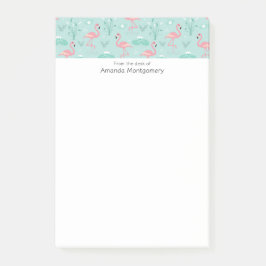 Pastel Rosa Flamingos Grönt Mönster Post-it Block