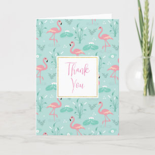 Pastel Rosa Flamingos Grönt Mönster Tack Kort