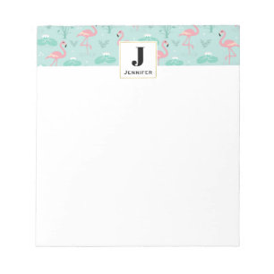 Pastel Rosa Flamingos Mönster Monogram Anteckningsblock