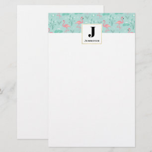 Pastel Rosa Flamingos Mönster Monogram Brevpapper