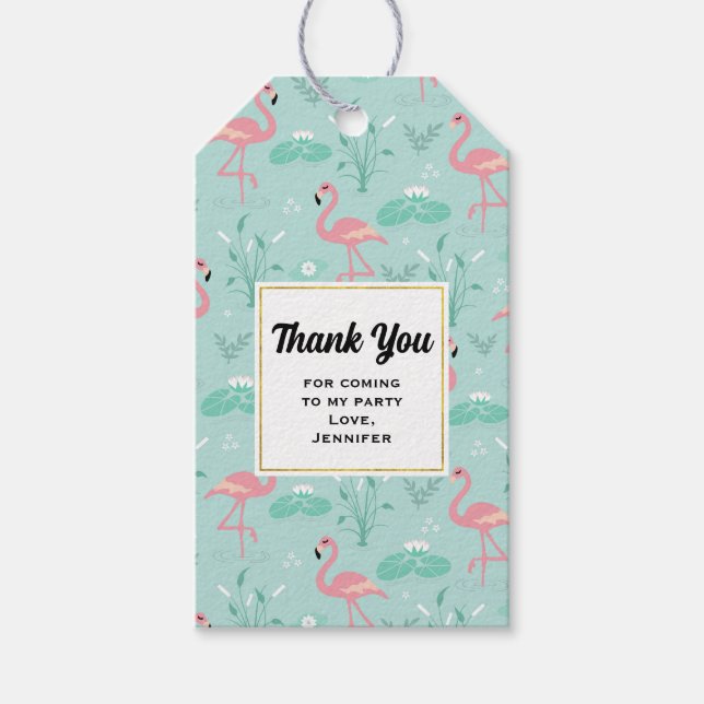 Pastel Rosa Flamingos Mönster Tack Presentetikett (Framsidan)