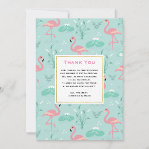 Pastel Rosa Flamingos på Grönt Mönster Bröllop Tack Kort