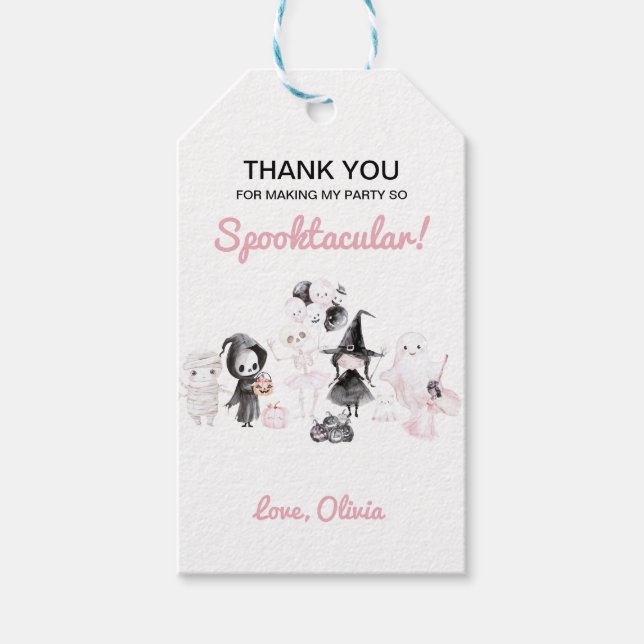 Pastel rosa Flickans halloween-födelsedag Presentetikett (Framsidan)