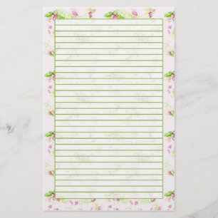 Pastel Rosa Flower Blommar Vår Grönt Längs Brevpapper