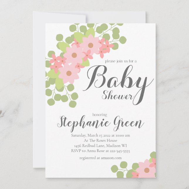 Pastel Rosa Flowers Baby Shower-inbjudan Inbjudningar (Framsida)