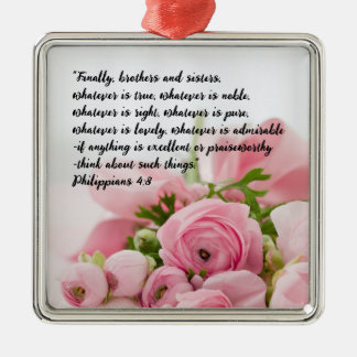 Pastel Rosa Flowers Bible Verse Julgransprydnad Metall