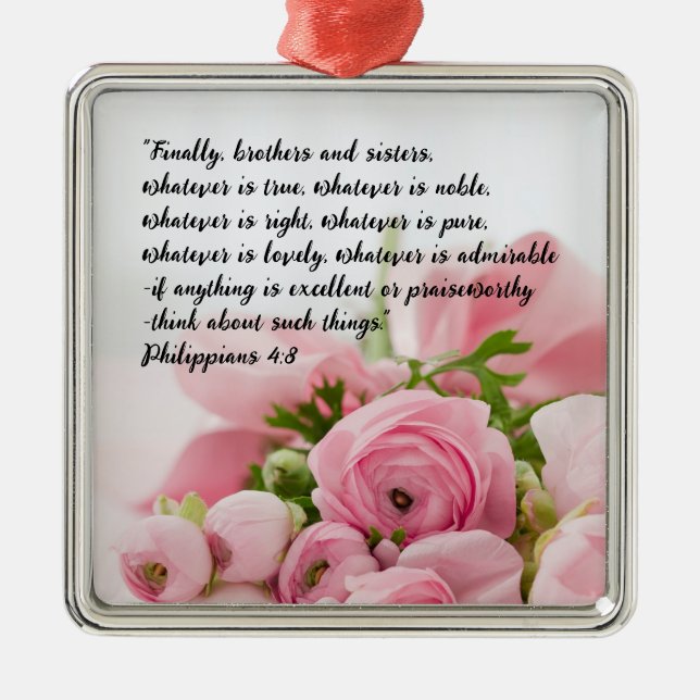 Pastel Rosa Flowers Bible Verse Julgransprydnad Metall (Framsidan)