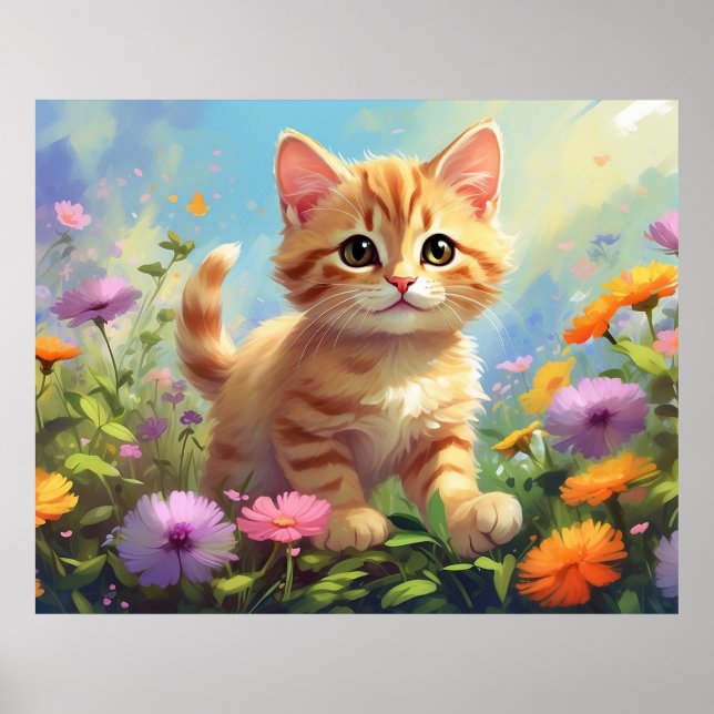 *~* Pastel Rosa Flowers Kattunge 5:4 Kitten Katt A Poster (Framsidan)