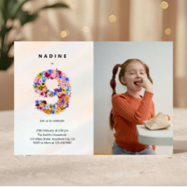 Pastel Rosa Foto på Blommigt 9:e födelsedagsdagen Inbjudningar