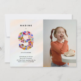 Pastel Rosa Foto på Blommigt 9:e födelsedagsdagen Inbjudningar