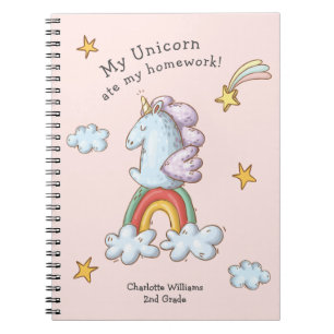 Pastel Rosa Funny Unicorn Ate Min hemläxa Anteckningsbok