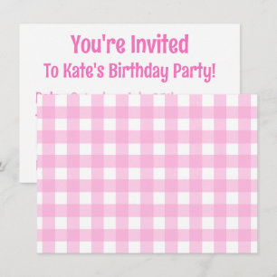 Pastel Rosa Gingham Mönster Inbjudningar