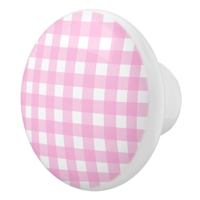 Pastel Rosa Gingham Mönster Knopp (Höger)