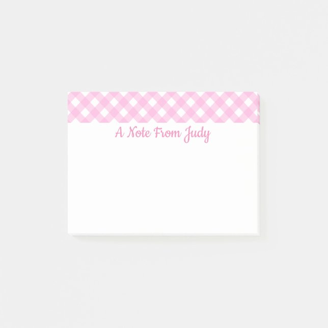 Pastel Rosa Gingham Mönster Post-it Block (Framsida)