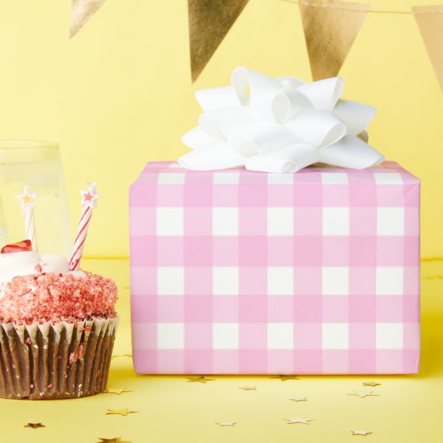 Pastel Rosa Gingham Mönster Presentpapper (Födelsedagsfest)