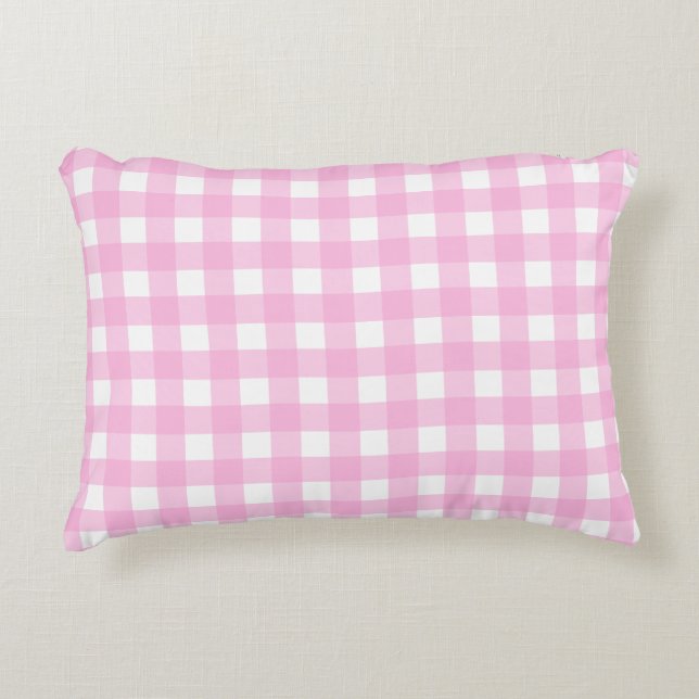 Pastel Rosa Gingham Mönster Prydnadskudde (Framsidan)