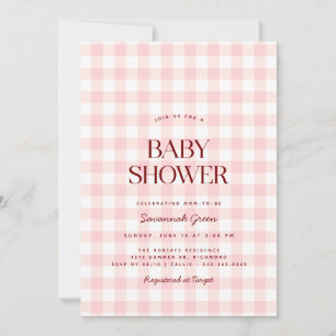Pastel Rosa Gingham Sommar Picnic Baby Shower Inbjudningar
