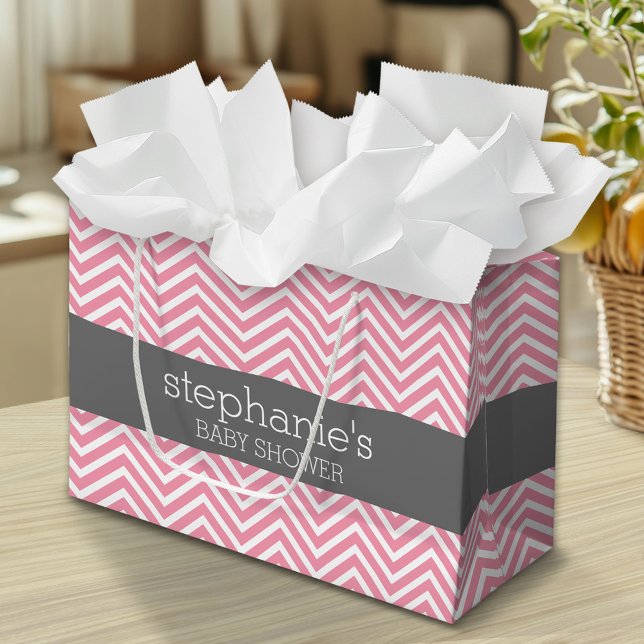 Pastel Rosa & Grått Chevrons Baby Shower Collectio (Custom Gift Bag)