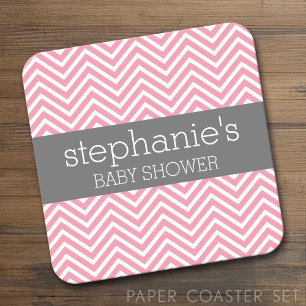 Pastel Rosa & Grått Chevrons Baby Shower Collectio Underlägg Papper Kvadrat