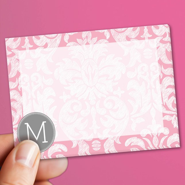 Pastel Rosa & Grått Damask Pattern Anpassningsbar  Post-it Block (Custom Post It Notepad)