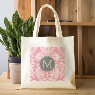 Pastel Rosa & Grått Damask Pattern Anpassningsbar Tygkasse