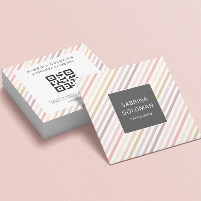 Pastel Rosa Grått Guld Rand QR CODE Fyrkantigt Visitkort (Skapare uppladdad)