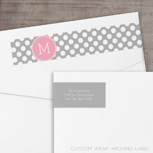 Pastel Rosa & Grått Polka dots med Anpassningsbar Etikettband