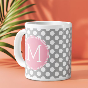 Pastel Rosa & Grått Polka dots med Anpassningsbar Jumbo Mugg