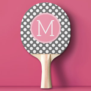 Pastel Rosa & Grått Polka dots med Anpassningsbar Pingisracket