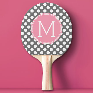 Pastel Rosa & Grått Polka dots med Anpassningsbar Pingisracket
