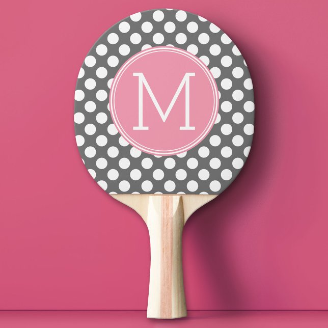 Pastel Rosa & Grått Polka dots med Anpassningsbar  Pingisracket (Custom Pin Pong Paddle with Photo Collage)