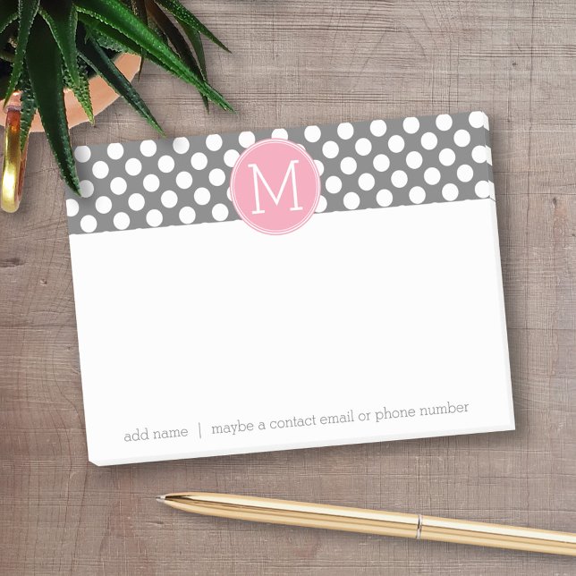 Pastel Rosa & Grått Polka dots med Anpassningsbar  Post-it Block (Personalized post-it notes with an area to add your name or other text)