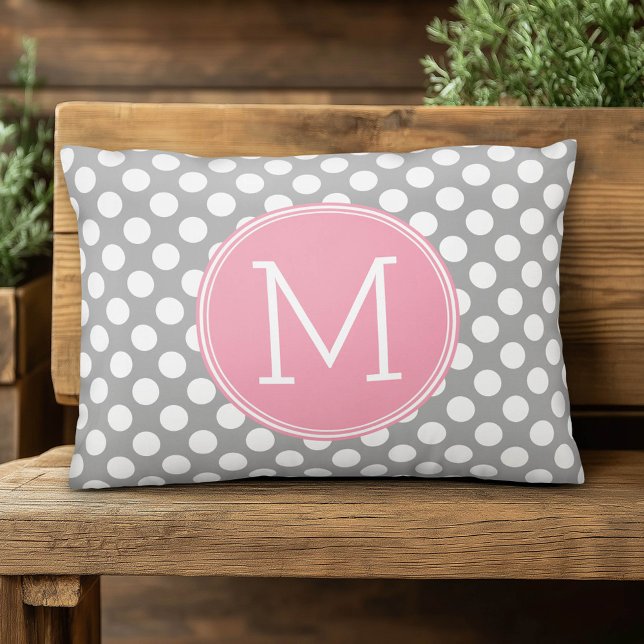 Pastel Rosa & Grått Polka dots med Anpassningsbar  Prydnadskudde (Custom Pillow)