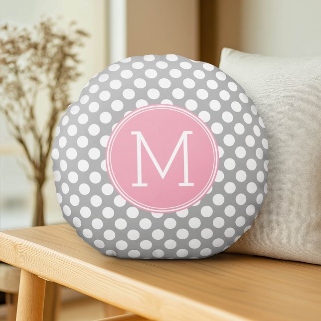 Pastel Rosa & Grått Polka dots med Anpassningsbar  Rund Kudde (Custom Pillow)