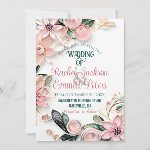 Pastel Rosa Greenery Bröllop Ram Papper Quilling Inbjudningar
