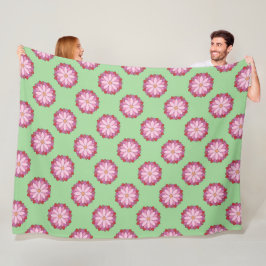 Pastel Rosa Grönt Asian Medallion Blommigt Fleecefilt