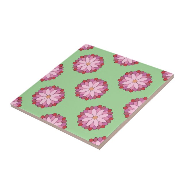 Pastel Rosa Grönt Asian Medallion Blommigt Kakelplatta (Sidan)