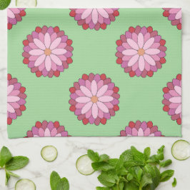 Pastel Rosa Grönt Asian Medallion Blommigt Kökshandduk