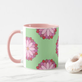 Pastel Rosa Grönt Asian Medallion Blommigt Mugg