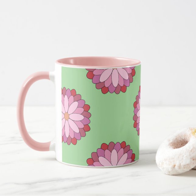 Pastel Rosa Grönt Asian Medallion Blommigt Mugg (Med munk)