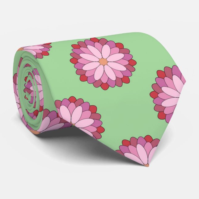 Pastel Rosa Grönt Asian Medallion Blommigt Slips (Rullad)