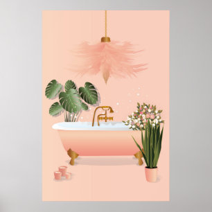 Pastel Rosa & Grönt Bathroom   Bubble Bath Poster