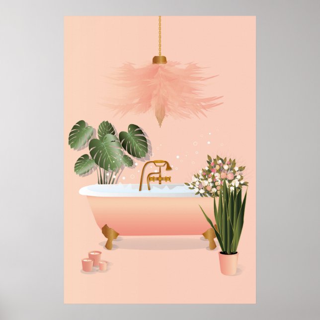 Pastel Rosa & Grönt Bathroom | Bubble Bath Poster (Framsidan)